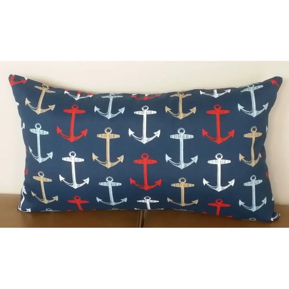Bryant Nautical Anchors Lumbar 14X24 Zippered Throw‎ Pillow Cover Navy White NEW